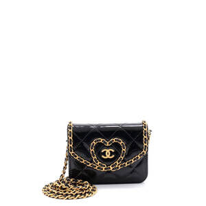 Chanel Mini Heart Chain Flap Bag Quilted Patent
